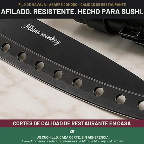 Vista 6 de Albino monkey Kit para hacer sushi con bazuca, tapete de bambú y curso