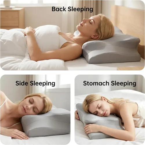 Vista 4 de Almohada cervical para aliviar el dolor de cuello, almohada cervical de espuma viscoelástica con contorno de mariposa para dormir, almohada