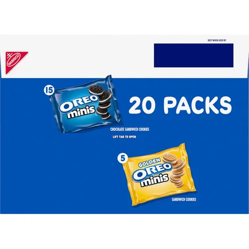 Vista 18 de OREO Paquete variado de galletas tipo sándwich Mini Mix, 20 paquetes de aperitivos