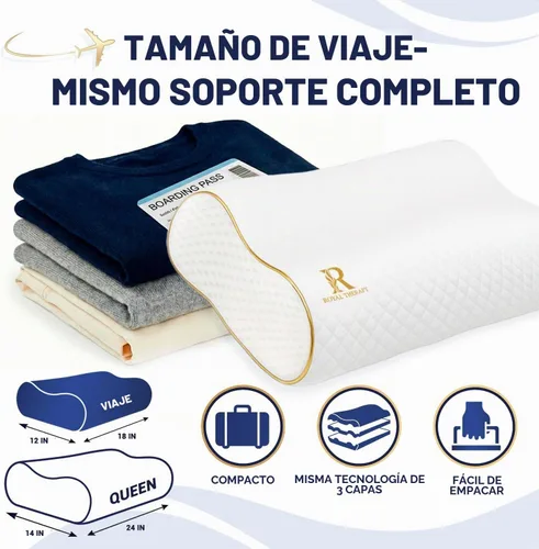 Vista 4 de Almohada de viaje de espuma viscoelástica Royal Therapy, almohada para el cuello de bambú ajustable para dormir de lado (viaje 18 x 12 x 5)