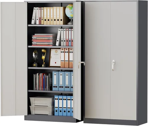 Vista 13 de Pataku Armario de almacenamiento de metal, armario de garaje con puertas y estantes, 36 pulgadas de alto x 32 pulgadas de ancho x 16 pulgadas