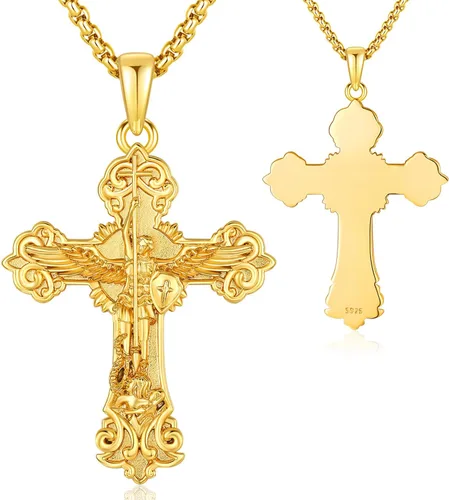 Vista 10 de Aniu 925 Sterling Silver Saint Medal Necklace Religious Amulet Jewelry Gift Concha de abulón - Redondo - Collar de San Cristóbal - H
