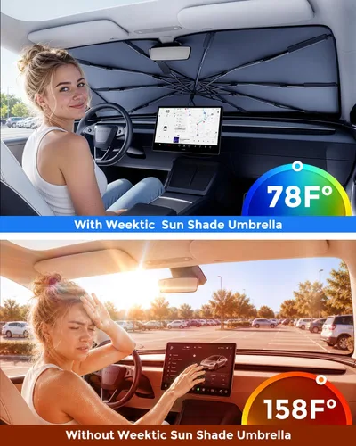 Vista 2 de weektic - Parasol para parabrisas, revestimiento de cristal de hielo de doble grosor, protección solar y térmica, mantiene el vehículo fresco