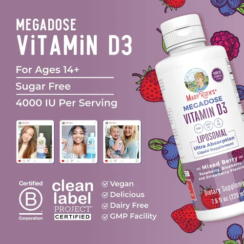 Vista 8 de MaryRuth Organics Megadose Vitamina D3 Liposomal Vitamina D 4000 UI Ultra Absorción Apoyo Inmunológico para Adultos Salud Ósea VIT D3
