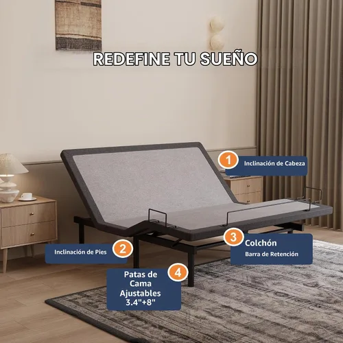 Vista 7 de ESHINE Base de cama ajustable + colchón híbrido de 14 pulgadas Twin XL (Suave Medio) - Espuma viscoelástica de gel de lujo, bases de cama con Gris