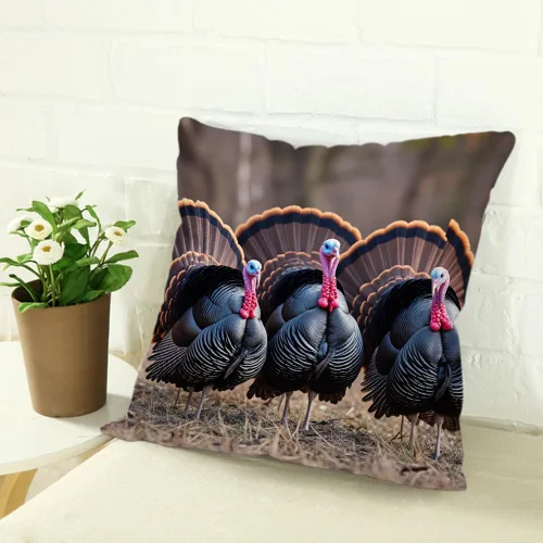 Vista 2 de Fundas de almohada de lino y algodón con diseño de pavo salvaje, fundas de almohada para sofá, cama, decoración del hogar, 18 x 18 pulgadas