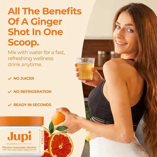 Vista 7 de Jupi Polvo de Hidratación y Bienestar – Shots de cúrcuma y jengibre, suplemento de vitamina C para energía, apoyo inmunológico y salud digestiva