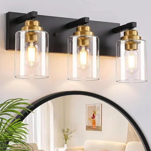 Vista 12 de Accesorios de iluminación de baño de granja, luces de tocador rústicas de 3 luces en madera para baño, iluminación de apliques de pared vintage