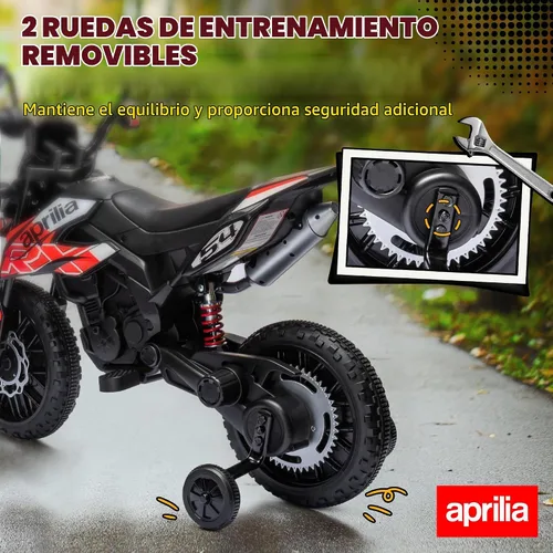 Vista 4 de Qaba 12V Niños Motocicleta Bicicleta Eléctrica Entrenamiento Ruedas LED Aprilia - Bicicleta eléctrica con licencia de resorte, USB, música, funciona
