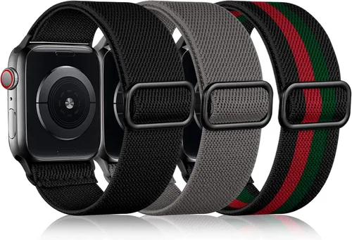 Vista 11 de DaQin Paquete de 3 bandas elásticas Solo Loop compatibles con Apple Watch para hombres de 49 mm, 46 mm, 45 mm, 44 mm, 42 mm, correa elástica