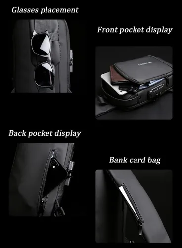 Vista 7 de Bolsa de hombro antirrobo con carga USB, bolsa de hombro antirrobo, bolsa cruzada para el pecho