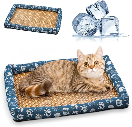 Vista 8 de Cama de enfriamiento de ratán de hielo para gatos y perros, alfombrilla de hielo para mascotas, tapete de enfriamiento de verano para mascotas