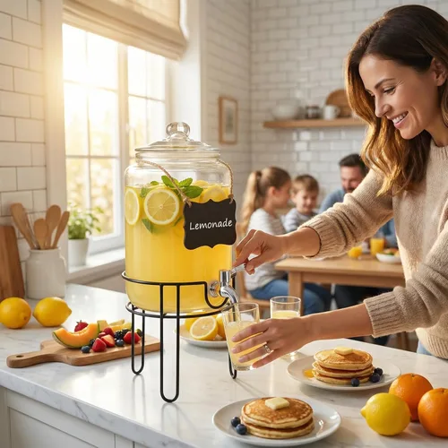 Vista 2 de Dispensador de bebidas de 1 galón con soporte, dispensadores de bebidas para fiestas, Navidad, dispensador de bebidas con grifo 100% a prueba