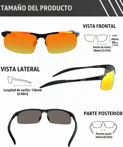 Vista 4 de Duco - Gafas de sol deportivas polarizadas para hombre con protección UV 8177s Marco Negro Lente Naranja