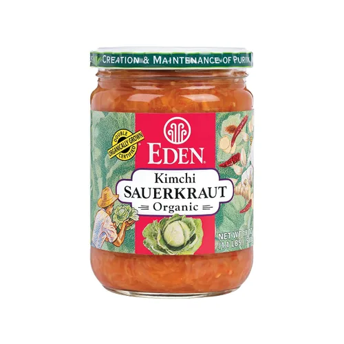 Vista 4 de Eden Chucrut orgánico, tarro de vidrio de 18 onzas, Kimchi, corte fino