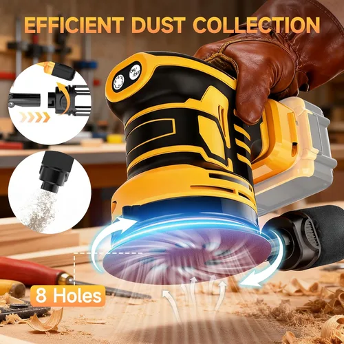 Vista 5 de Lijadora orbital aleatoria de 5 pulgadas, lijadora inalámbrica compatible con batería Dewalt de 20 V (sin batería), lijadora eléctrica sin