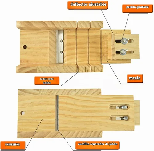 Vista 4 de Artcome Juego de cortador de jabón, función ajustable, molde de jabón de madera, cortador de pan con cortador ondulado y recto de acero inoxidable