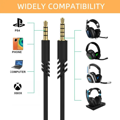 Vista 2 de Cable Astro A10 de repuesto de 6.6 ft con función de control de volumen compatible con A10, auriculares para juegos, AUX de 0.138 in para Xbox One