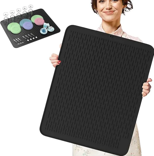 Vista 8 de Monster Mat - Tapete de silicona extra grande para secar platos (30 x 24 pulgadas), tapete de silicona resistente y de secado rápido, tapete