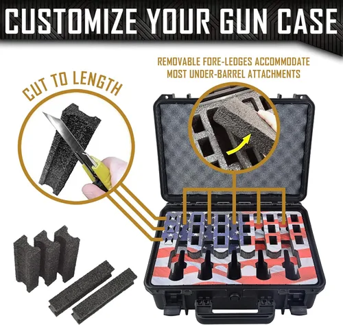 Vista 4 de Estuche para Armas de 5 Pistolas y 18 Cargadores con Inserción de Espuma Personalizada MyCaseBuilder - Impermeable, Resistente - Porta Armas