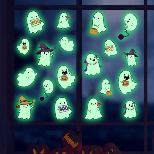Vista 16 de 3 hojas de calcomanías luminosas de murciélago de Halloween que brillan en la oscuridad, calcomanías luminosas de murciélagos de Halloween