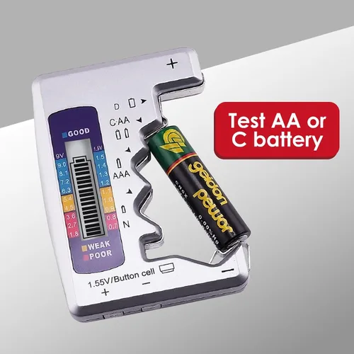 Vista 4 de Probador de batería Comprobador de siete tipos de batería C AA AAA D N 9V (6F22) y baterías de 1.55V..
