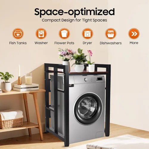 Vista 3 de Soporte apilable para lavadora y secadora con estantes ajustables, estante de almacenamiento para lavadora y secadora, ahorro de espacio, kit