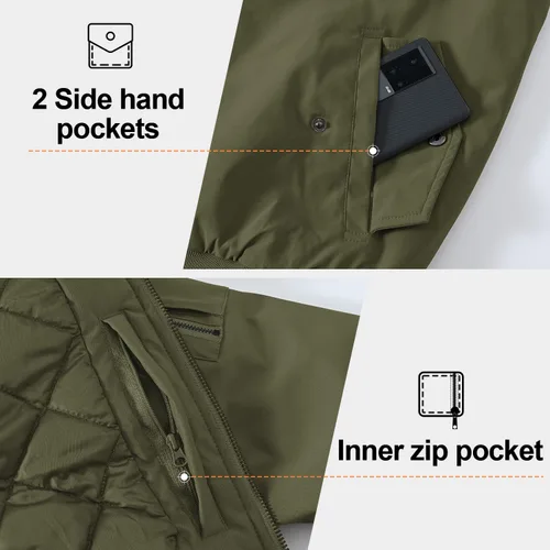Vista 5 de Gopune Chaqueta bomber resistente al viento para hombre, abrigada y acolchada para invierno