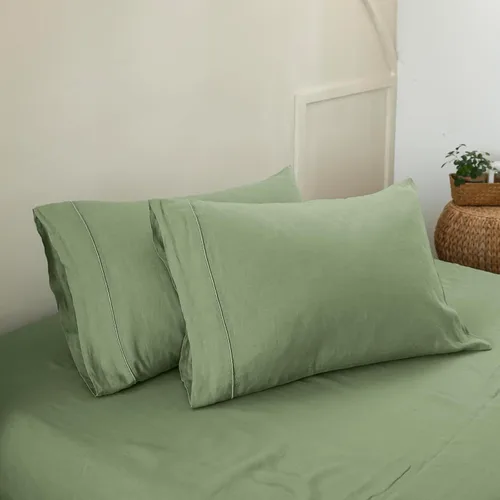 Vista 10 de Simple&Opulence Juego de 2 fundas de almohada 100% lino tamaño Queen, fundas de almohada clásicas azules con cierre superpuesto, protectores
