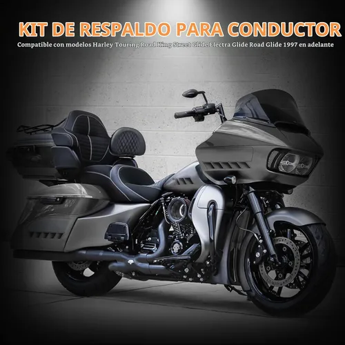 Vista 2 de Respaldo ajustable para conductor de motocicleta con montaje frontal personalizado compatible con modelos Harley Touring Road King Street Glide
