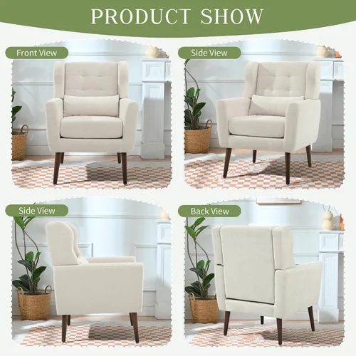 Vista 8 de cinkehome Sillas decorativas con brazos para sala de estar, sillón moderno tapizado en chenilla, cómoda silla de salón acolchada y suave