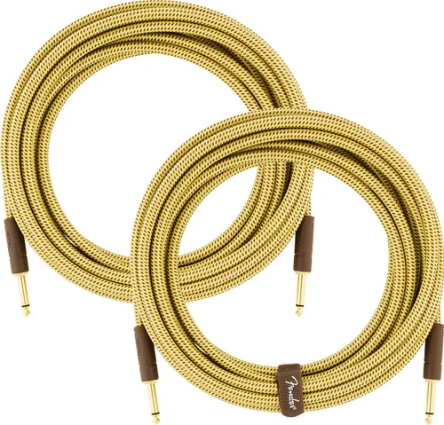 Vista 22 de Fender Cable de instrumentos de lujo de 10 pies, ángulo recto, tweed negro, paquete de 2