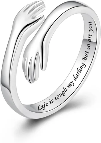 Vista 38 de Anillos de abrazo de plata esterlina S925 para mujeres, adolescentes y niñas, anillo ajustable para nieta, hija, esperanza, promesa, amistad, anillo