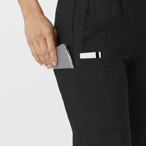 Vista 6 de Pantalón de hospital para mujer con cintura cómoda y estilo jogger, rojo, talla S Negro