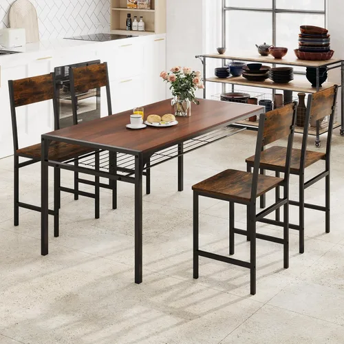 Vista 6 de Giantex Juego de 2 sillas de comedor, sillas de cocina industriales con patas de metal, respaldo inclinado, veta de madera rústica, sillas laterales