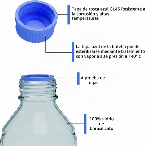 Vista 2 de Botellas de vidrio de almacenamiento de 67.6 fl oz, 1 botella redonda de almacenamiento de medios, botellas de vidrio de borosilicato, botellas