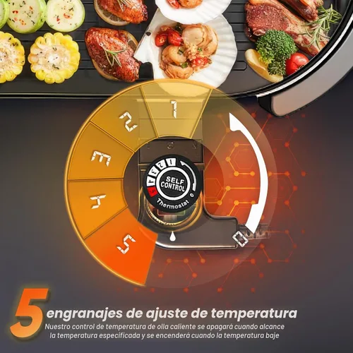 Vista 2 de Olla caliente eléctrica 2 en 1 sin humo con parrilla, olla caliente extraíble de 2200W, combo de barbacoa coreana y Shabu para interior, sartén