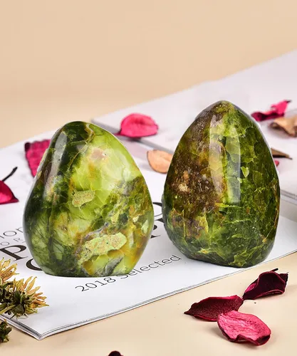 Vista 6 de AMOYSTONE Piedra de preocupación pulida de ópalo verde natural para aliviar la ansiedad, piedra preciosa de reiki de cristal curativo de mano