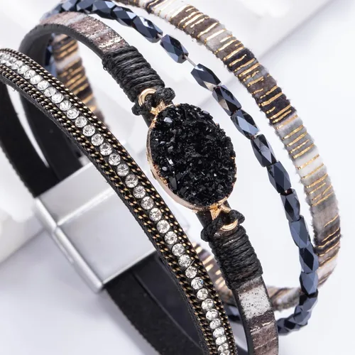 Vista 77 de FANCY SHINY - Pulsera de cuero estilo bohemio, pulsera de cuentas de cristal con cierre magnético, regalos de joyería para mujer