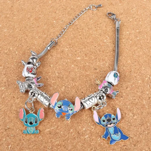Vista 4 de HTPARY Stitch Bracelet Charm Bracelets DIY Cartoon Jewellery, Zinc Alloy Stitch Gift for Girls Daughter Women