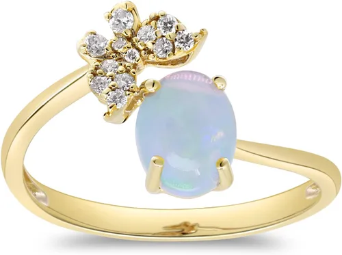 Vista 2 de Gin & Grace Anillo de ópalo etíope natural de oro amarillo de 10 quilates con diamantes para mujer Joyería hecha a mano de ópalo