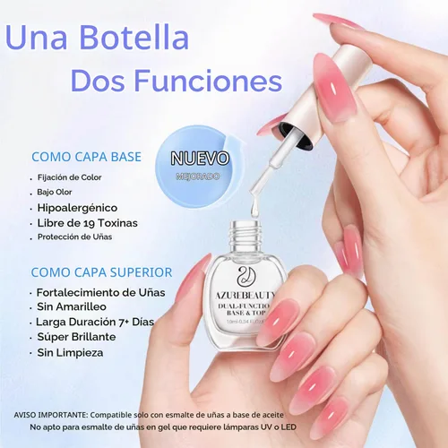 Vista 2 de AZUREBEAUTY Esmalte de uñas base y capa superior 2 en 1, fortalecedor transparente, secado rápido, brillo de alto brillo, sin rayas, fórmula suave