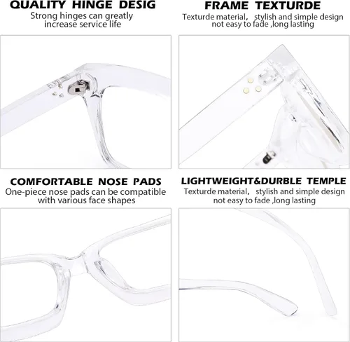 Vista 6 de HYCREDI Gafas cuadradas clásicas sin receta para mujeres y hombres lentes de marco cuadrado grueso transparentes