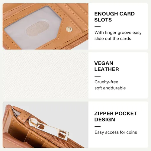 Vista 5 de CLUCI Cartera RFID para mujer de cuero PU pequeña, cartera de mujer con bloqueo, cartera de señoras con bolsillo para tarjetas de crédito, Beige
