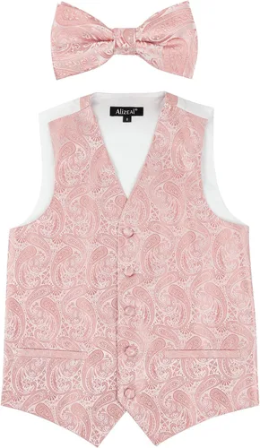 Vista 2 de Alizeal Conjunto de 2 piezas de corbata de lazo preatada de jacquard de cachemira con estampado floral clásico para niños