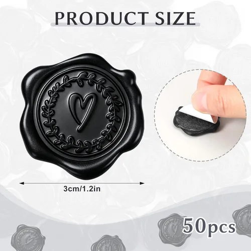 Vista 2 de Whaline 50 calcomanías de sello de cera en relieve, calcomanías de sello de corazón negro, etiquetas autoadhesivas para boda, fiesta de cumpleaños