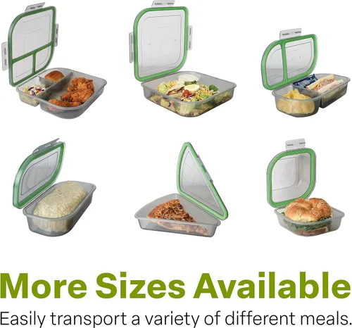 Vista 7 de MyGo Container - Contenedor pequeño de 3 compartimentos para llevar, 8" x 8" x 2-1/2", reutilizable, apto para microondas, certificado NSF