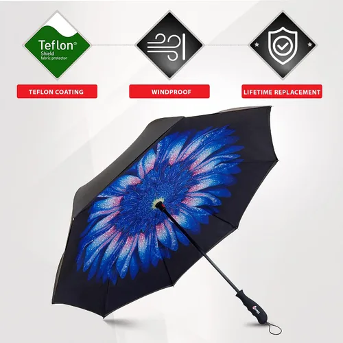 Vista 3 de Repel Umbrella Inverted Umbrella for Rain - Windproof Reverse Umbrella w 8 Fiberglass Reinforced Ribs - Easy OpenClose Upside Down Umbrella - Large