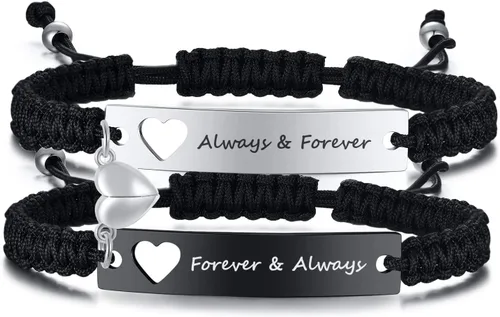 Vista 19 de TempBeau Pulsera para Pareja - Pulsera de Identificación Personalizada con Grabado Personalizado, Pulsera de Cuerda Trenzada para Él y Ella