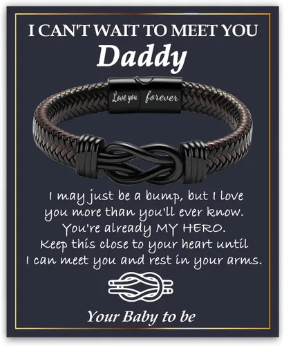 Vista 15 de Gifts for Men Infinity Leather Bracelet for Dad New Daddy Husband Boyfriend Son Grandson Brother Nephew Uncle Brown Braided Engraved Leather Jewelry